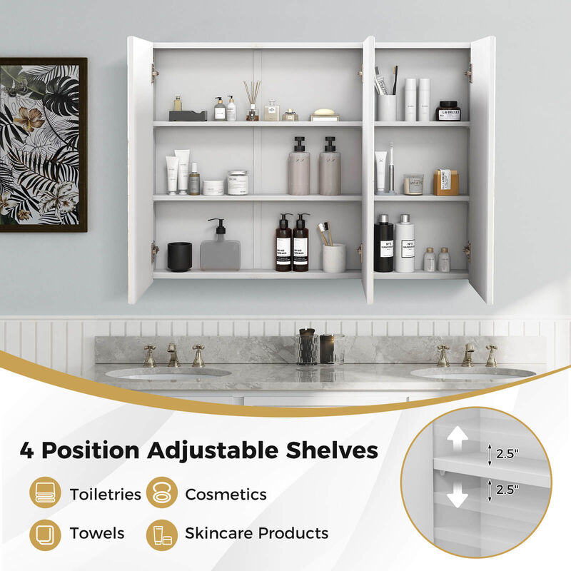 Costway 36" Wide Wall Mount Mirrored Bathroom Medicine Cabinet Organizer with Mirror Door