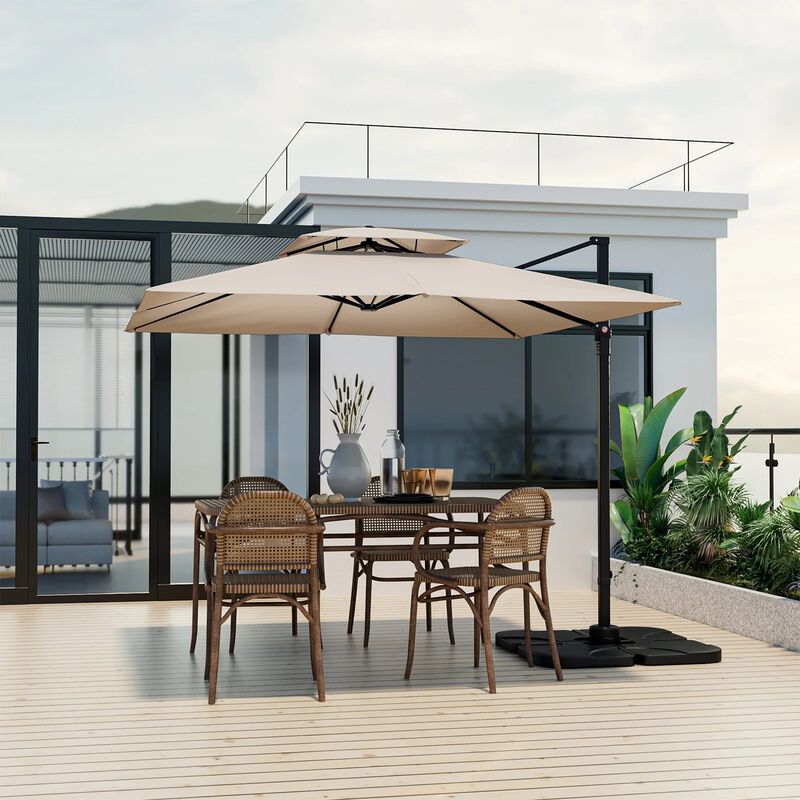 Mondawe 9.5 Feet Cantilever Patio Umbrella with 360&deg; Rotation and Double Top