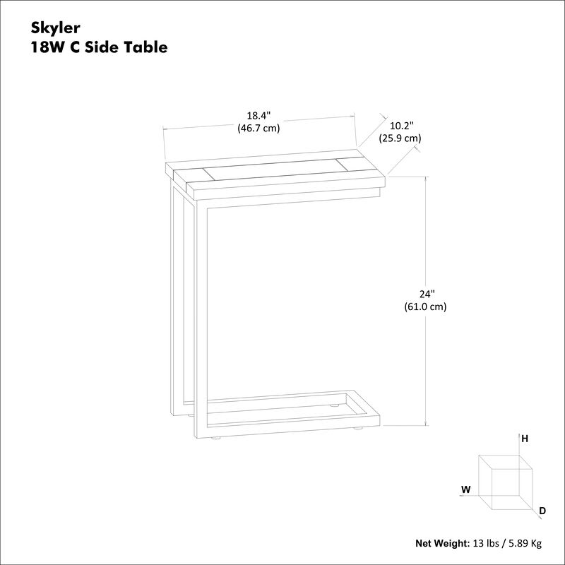 Skyler 18 inch Wide Solid Mango/Metal Industrial C Side Table in Dark Cognac Brown/Black, Assembled