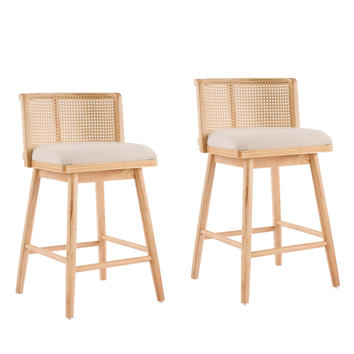 Christopher Knight Home Lyric Modern Woven Rattan Rubberwood Upholstered Counter Stools (Set of 2)