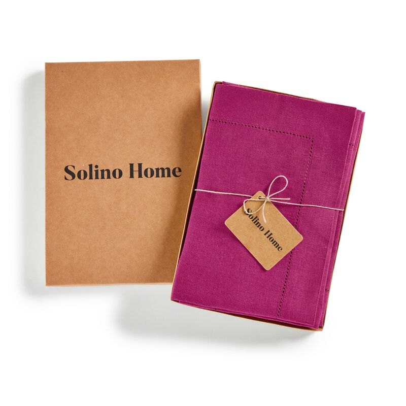 Solino Home 100% Pure Linen Dinner Napkins Set of 4 - Medium Weight Hemstitch