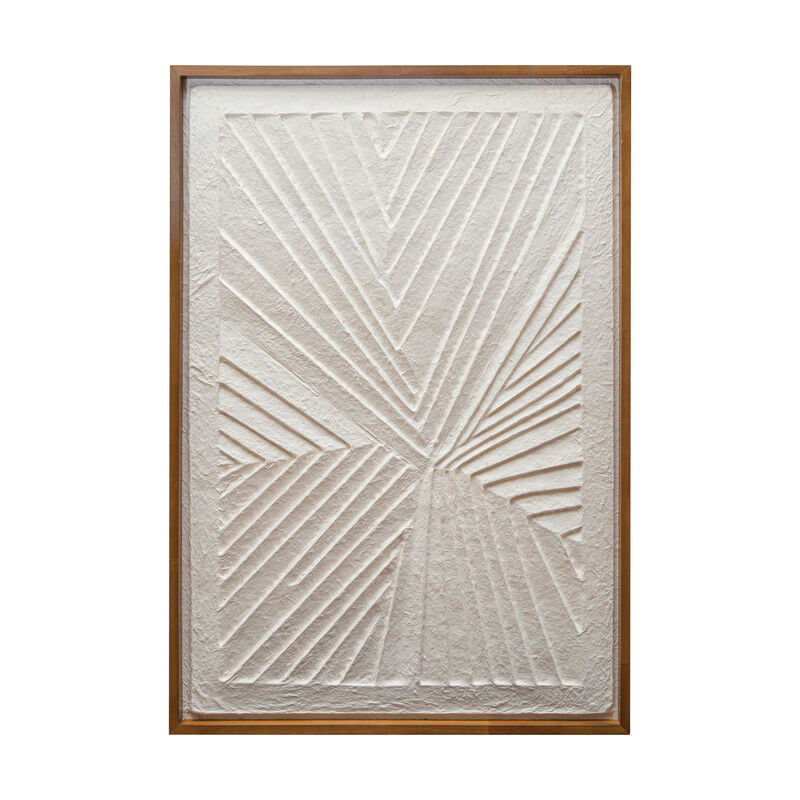 Oak Wood Framed Embossed Handmade Paper Wall Decor, Natural and Cream image number 0