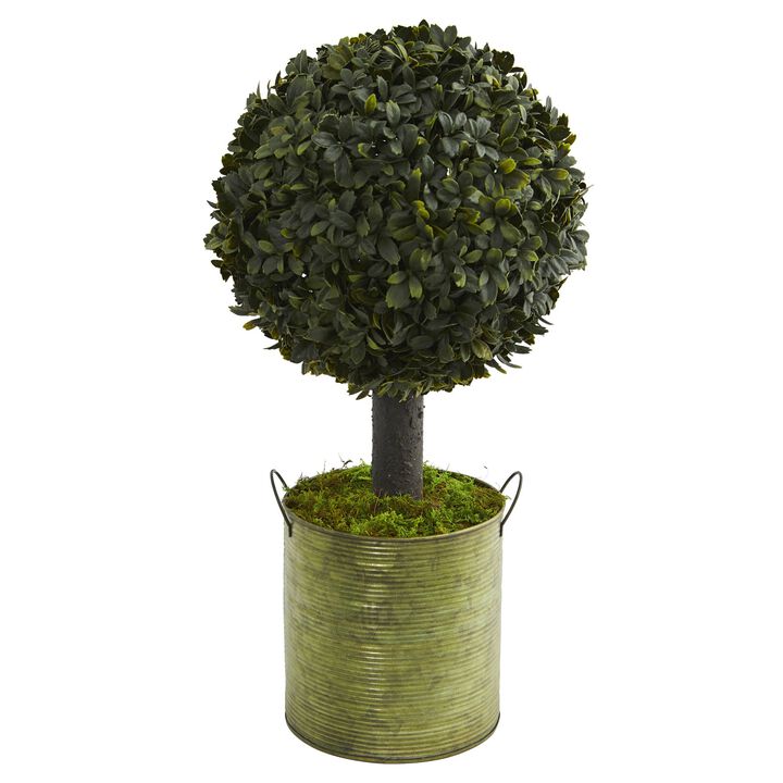 HomPlanti 1.5 Feet Boxwood Ball Topiary Artificial Tree in Green Tin (Indoor/Outdoor)