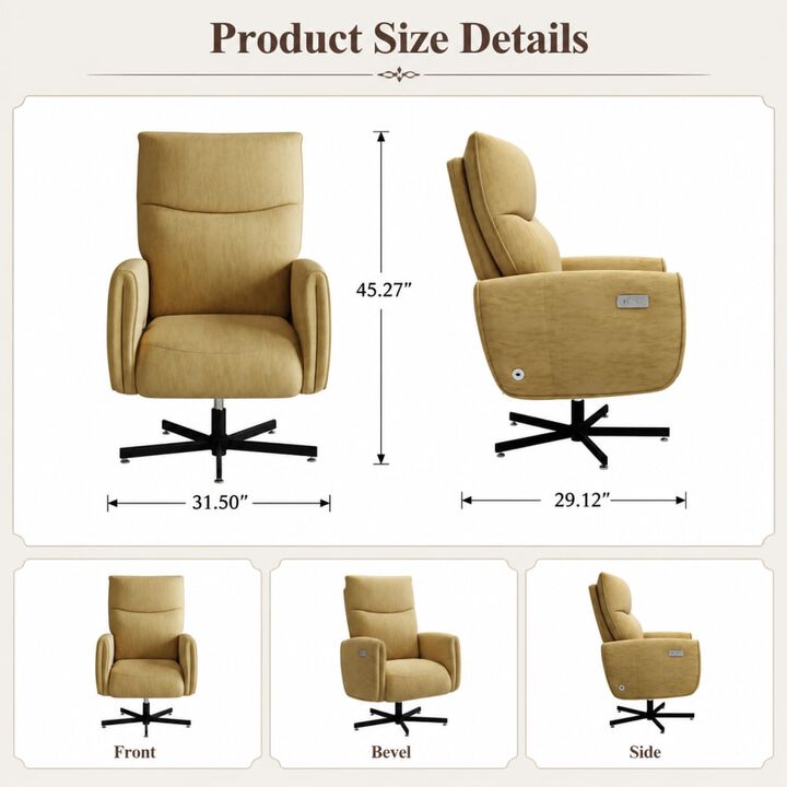 GOODSILO Power Swivel Recliner Chair with USB & Type-C Charging, 360&deg; Swivel Electric Accent Chair for Home Office and Living Room Easy Assembly