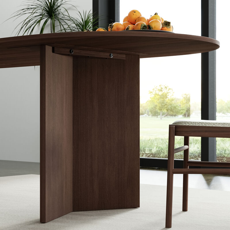 79" Farmhouse Large Oval Brown Dining Table for 6-8 People with V-Shaped Legs for Dining Room and Living Room