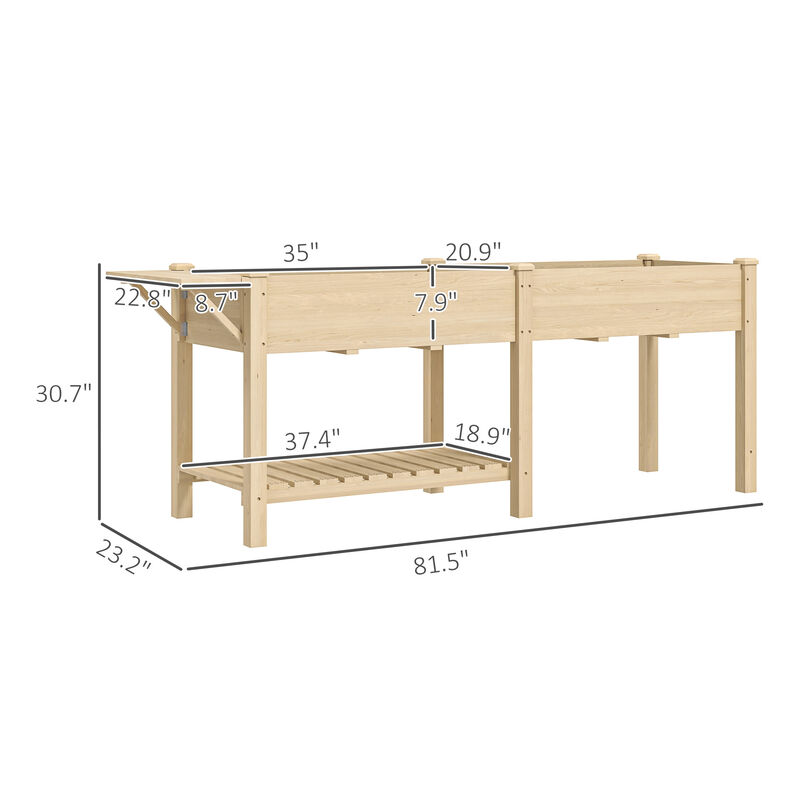 Hivvago Wooden Raised Planter with Side Table and Bottom Shelf image number 2