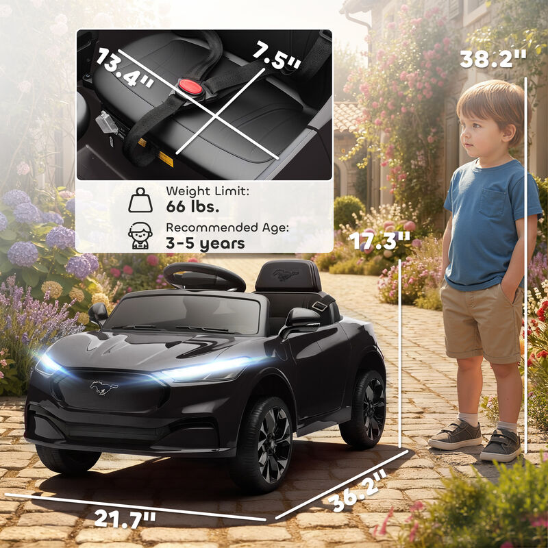 BreeBe 12V Kids Ride On Car, Licensed Ford Mustang Mach-E Electric Car with Remote Control, LED Light, Music image number 2
