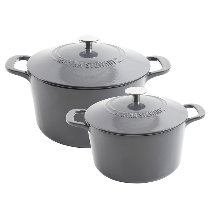 Martha Stewart 2 Piece Enameled Cast Iron Dutch Oven Set with lid in Gray