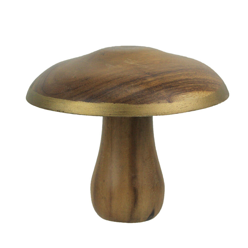 8 Inch Hand Carved Acacia Wood Mushroom Home Decor Sculpture Decorative Statue image number 0