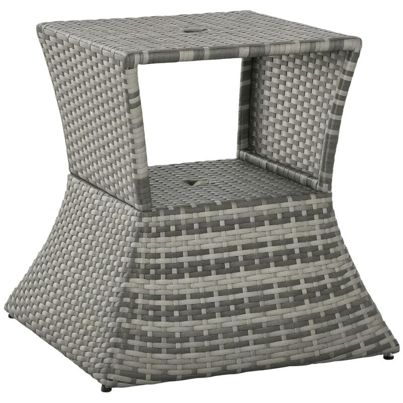 Hivvago Patio Wicker End Table with Storage Shelf and Umbrella Slot image number 0