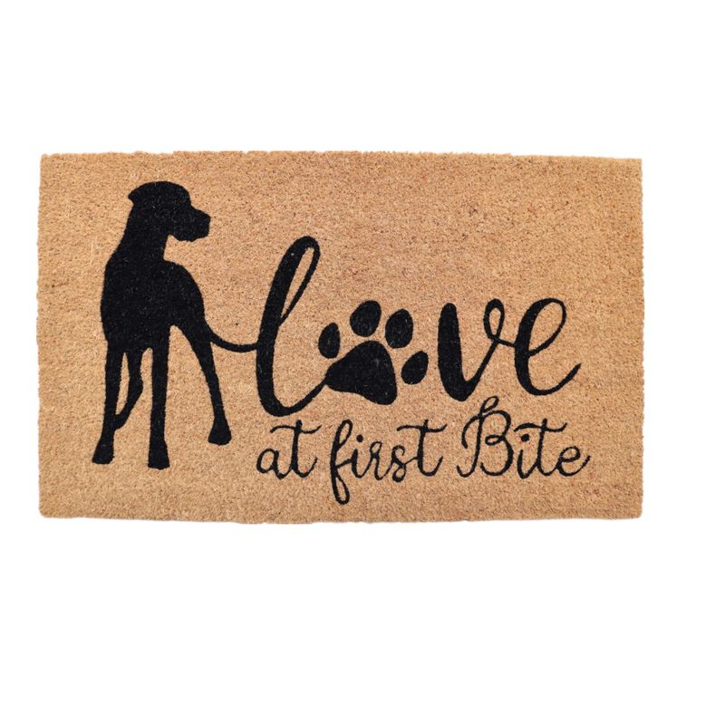 HomeRoots 18" X 30" Beige and Black Coir Dog Outdoor Door Mat image number 0
