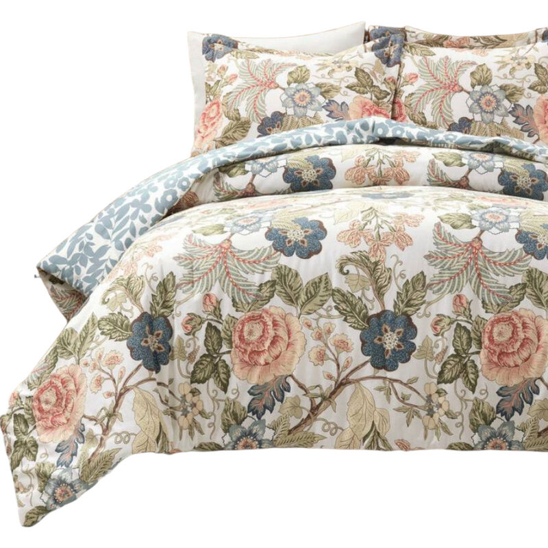 Soft Microfiber Cottage Style Comforter Set with Floral Print