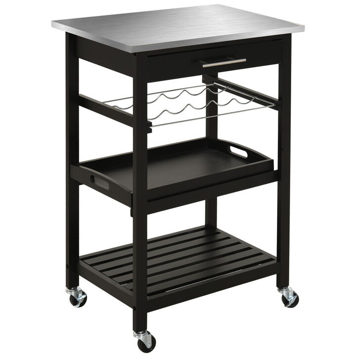 Room Essential Portable Stainless Steel Top Kitchen Cart w/ Storage Drawer