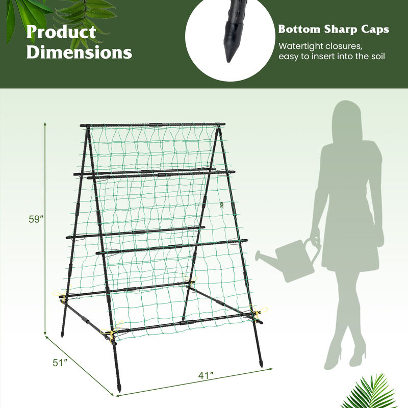 Heavy Duty A-Frame Trellis with Netting for Vertical Gardening