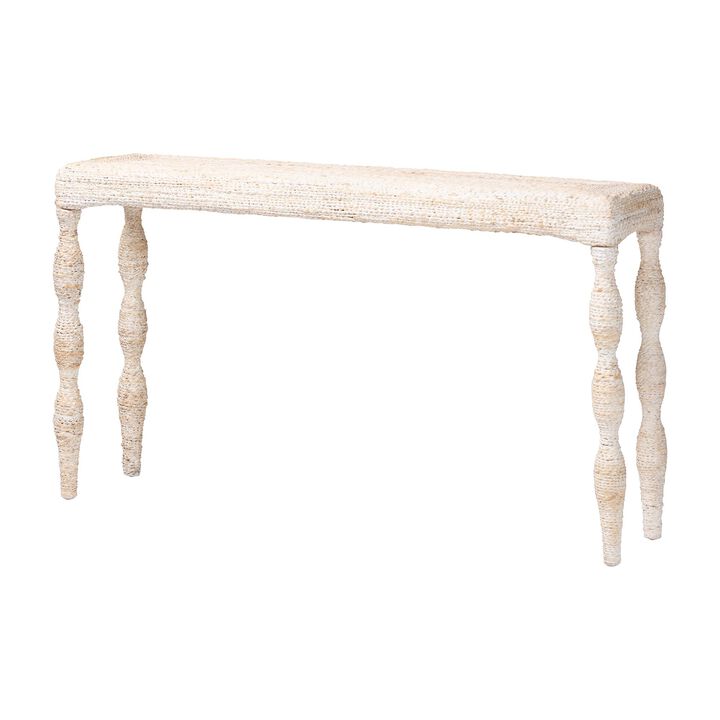 bali & pari Lejane Woven Seagrass Console Table - Handwoven Wicker Waterfall Accent Table with for Entryway, Living Room, or Hallway