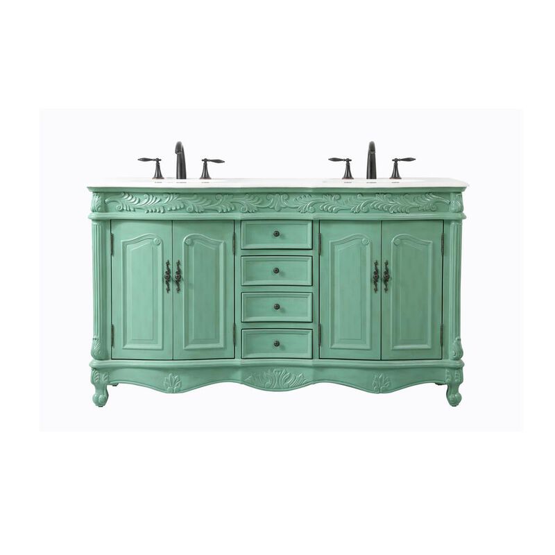 Elegant Kitchen and Bath 60 inch double Bathroom vanity in vintage mint