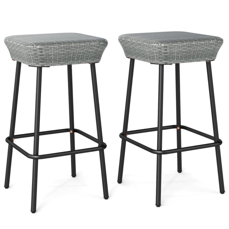 Hivvago Patio Bar Stools Set of 2 with Rattan Seat and Footrest