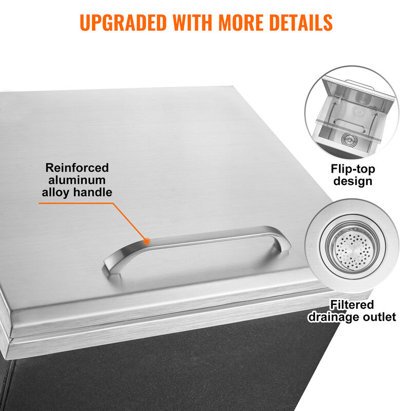 VEVOR 14"x12"x18" Drop in Ice Chest Ice Cooler Ice Bin Stainless Steel w/Cover image number 4