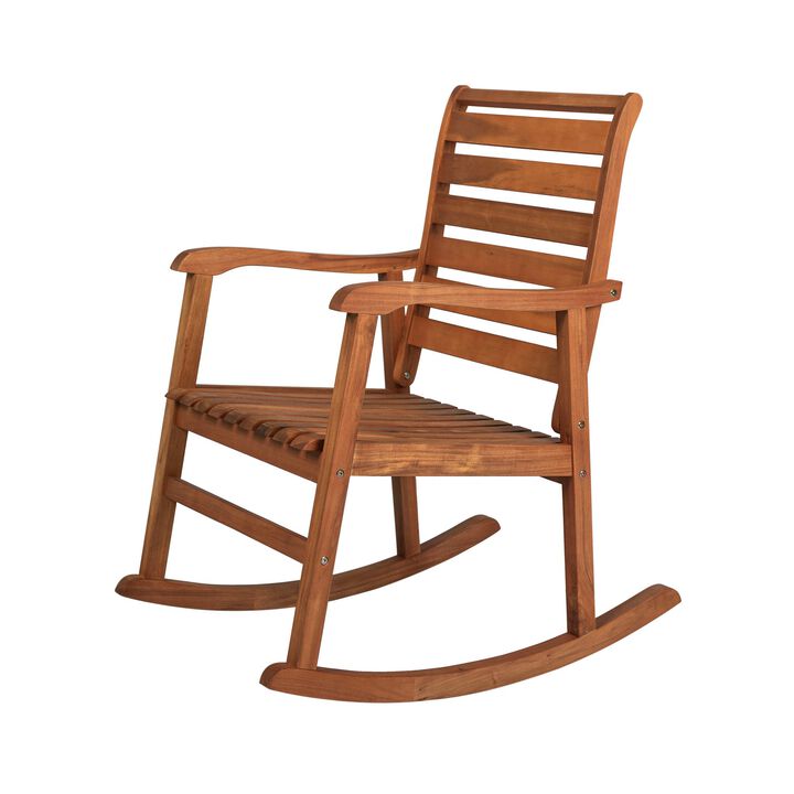 Carey Modern Slat Back Acacia Wood Patio Outdoor Rocking Chair