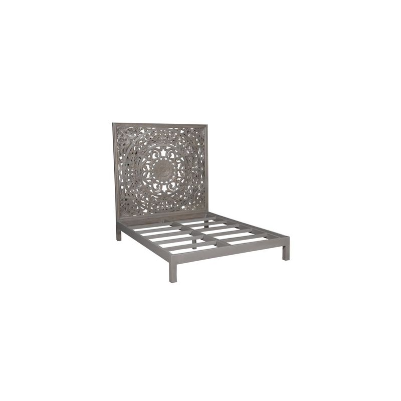 Porter Designs Mandala Hand Carved Motif Queen Bed, Gray image number 1