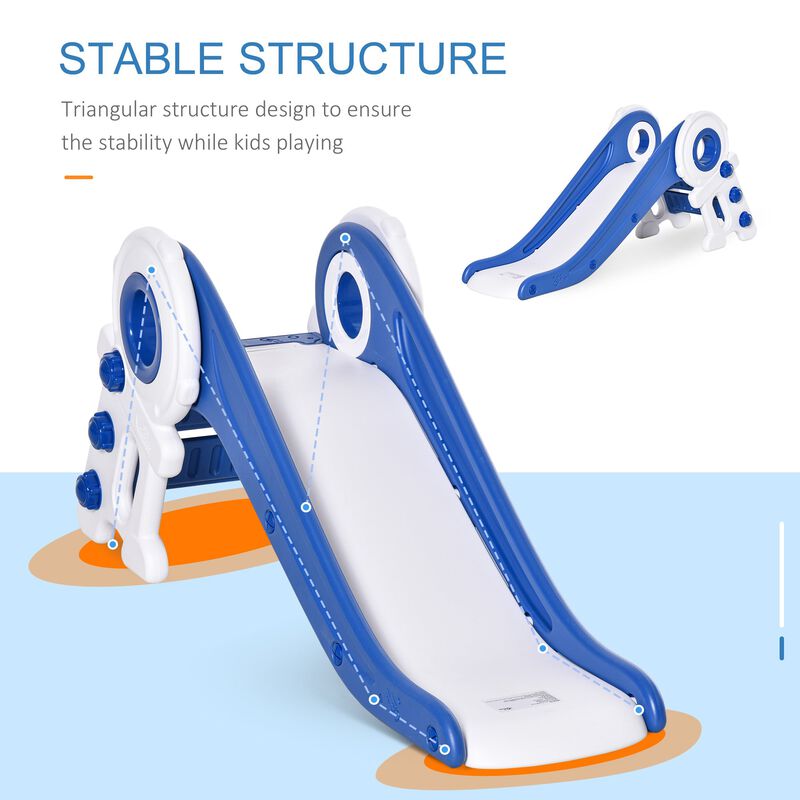 Folding Kids Slide and Activity Climber with Cartoon Astronaut Shape, Blue