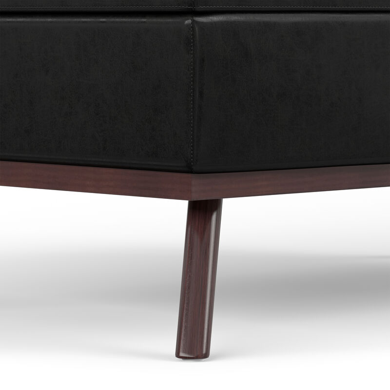 Owen 42 inch Wide Mid Century Modern Rectangle Lift Top Large Coffee Table Storage Ottoman in Distressed Black Vegan Faux Leather, Assembled image number 6