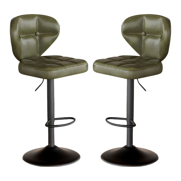PU Leather Swivel Bar Stools Set of 2, Modern Hydraulic Adjustable Counter Height Stools, Steady Water Resistant Iron Frame 360&deg; Kitchen Island Chairs