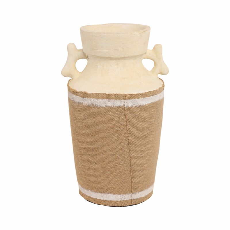 16" Burlap On Terracotta Vase, Ivory/natural image number 4