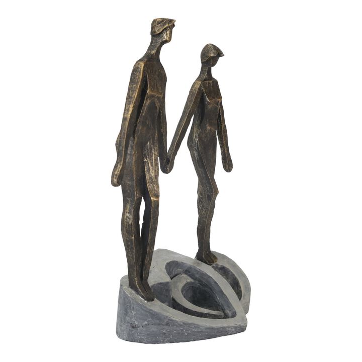 13 Inch Polyresin Couple Holding Hand Figurine, Bronze-Benzara