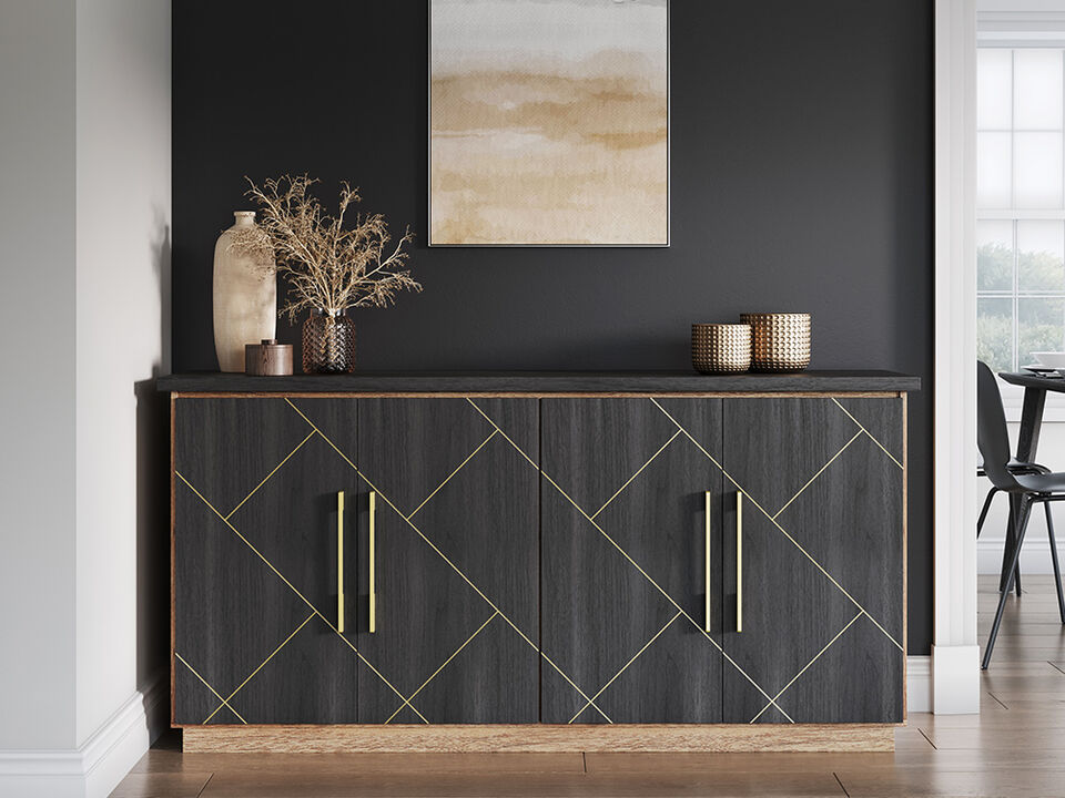 BELLEZE Buffet Cabinet With Storage, 65" Sideboard Cabinet with Storage and Decorative Doors, Modern Buffet table Console Table for Dinning Room, Kitchen & Living Room (Espresso Black)