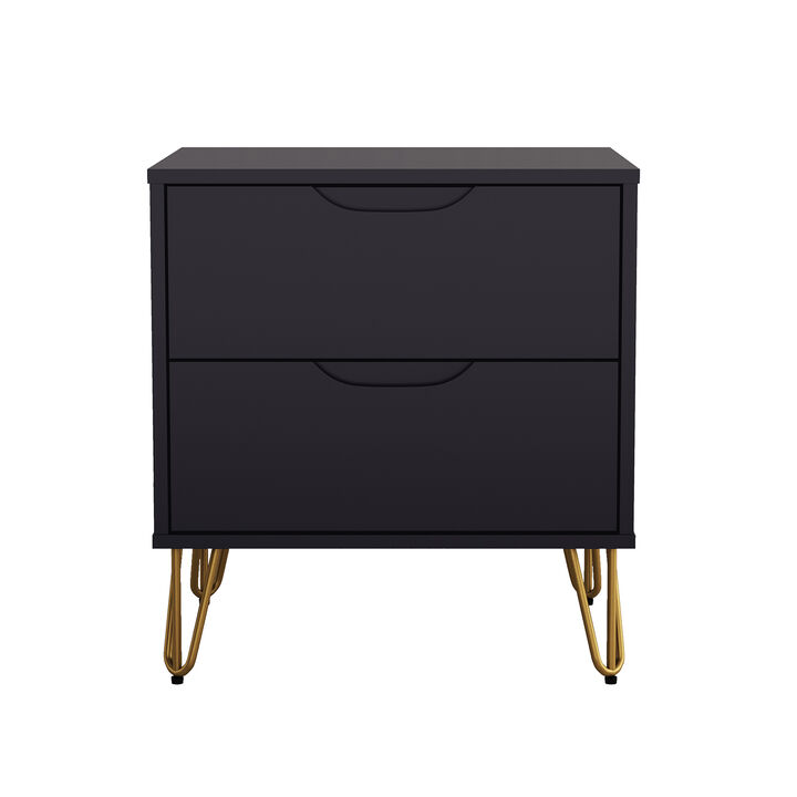 Avira 2-Drawer Black Nightstand