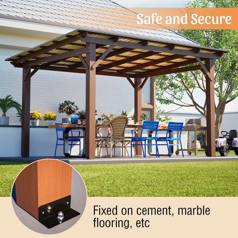 13x10 FT Wooden Gazebo with Metal Roof, Outdoor Shade Structure for Backyard Garden Patio image number 6