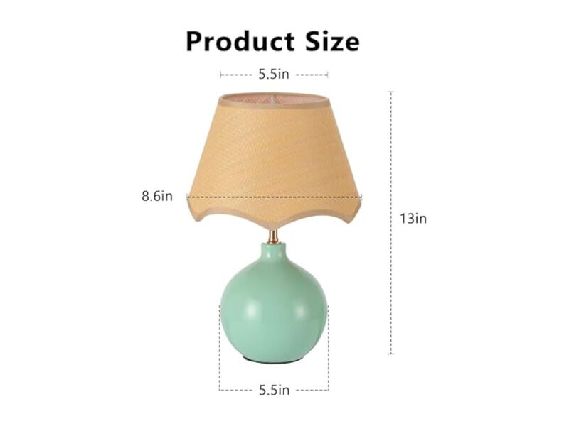 Boho Ceramic Rattan Table Lamp For Living Room Bedroom Office Green image number 3