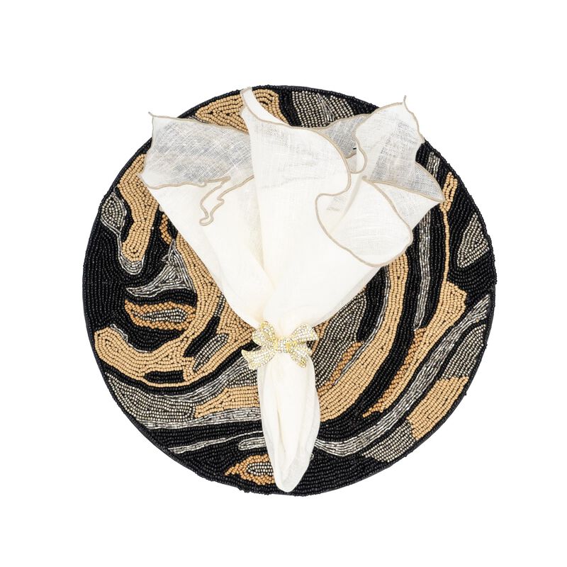 Linen Napkins With Khaki Ruffled Edges, Set of 4