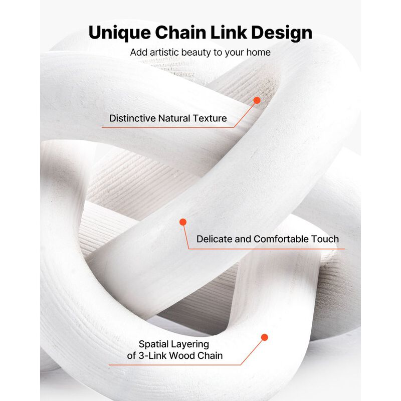 3 Link Wooden Chain Decor Hand Carved Coffee Table Shelf Accent White image number 6