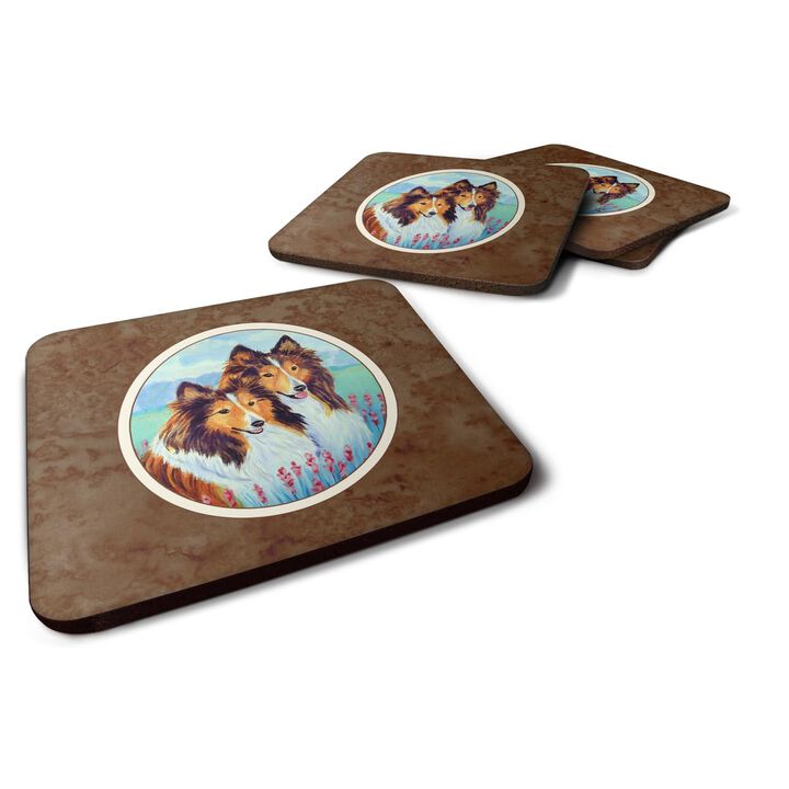 Caroline's Treasures 7086FC Sable Shelties Double Trouble Foam Coasters (Set of 4), 3.5, Multicolor