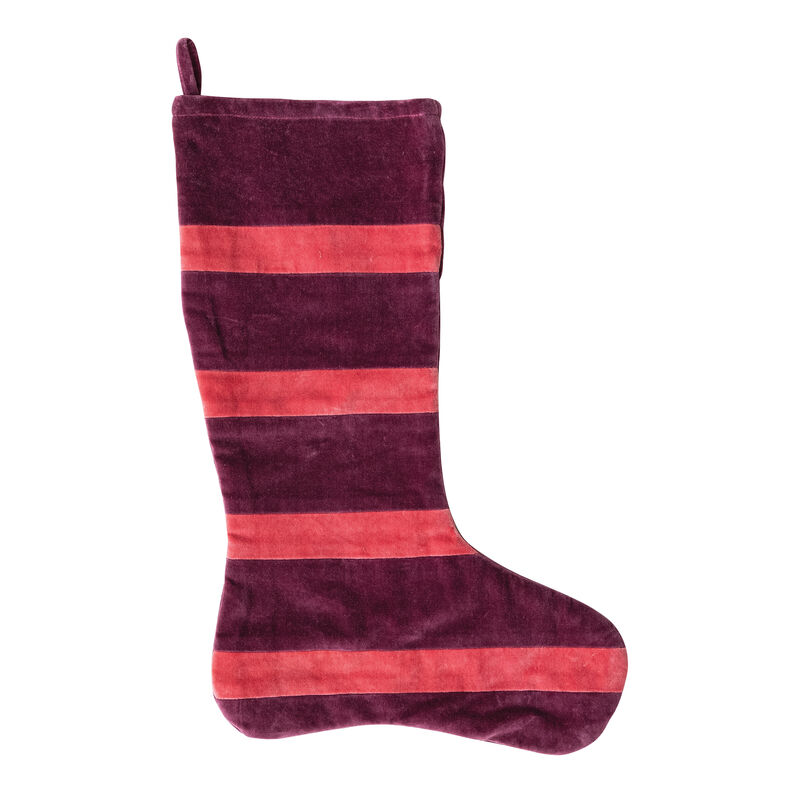 Maroon & Pink Striped Cotton Velvet Stocking image number 0