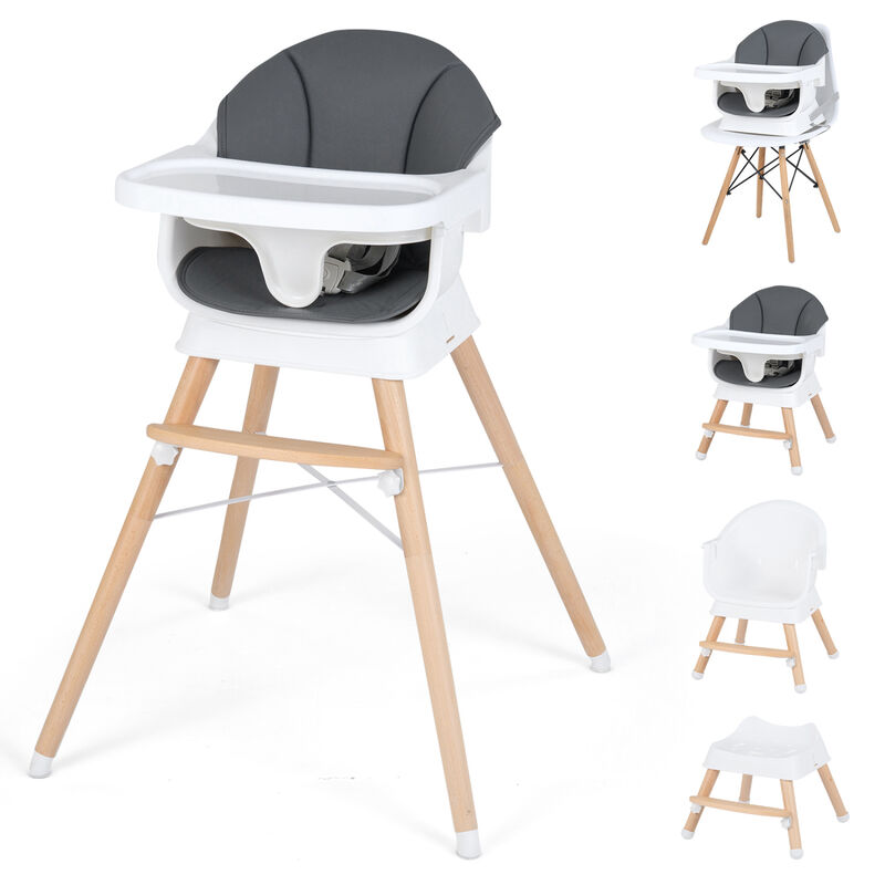 Convertible Baby High Chair with Solid Wood Frame and 3 Position Adjustable Tray image number 3