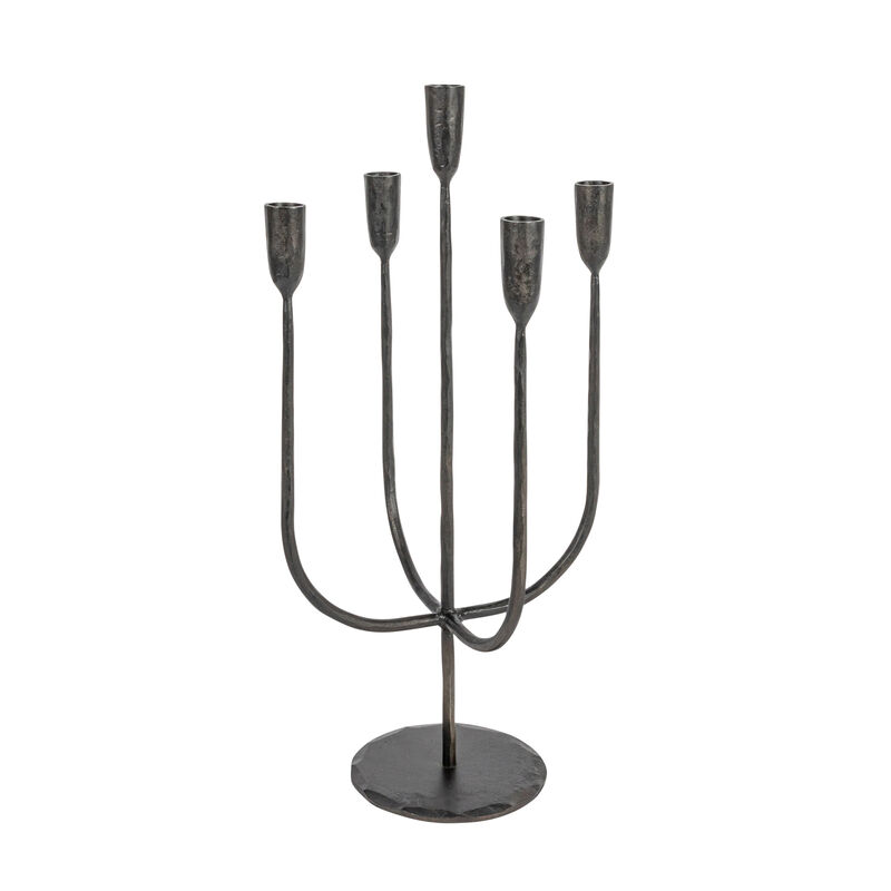 Round Hand-Forged 5 Taper Metal Candelabra, Black image number 0