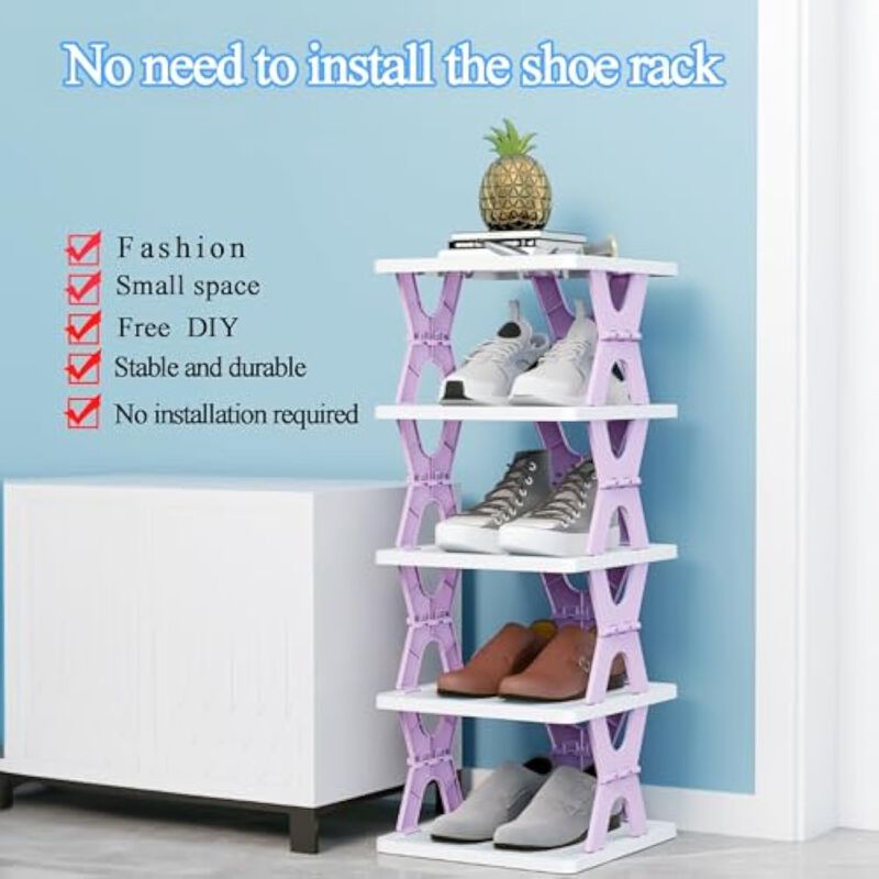 Entryway Shoe Organizer Closet Storage Collapsible Rack 6 Tiers image number 3