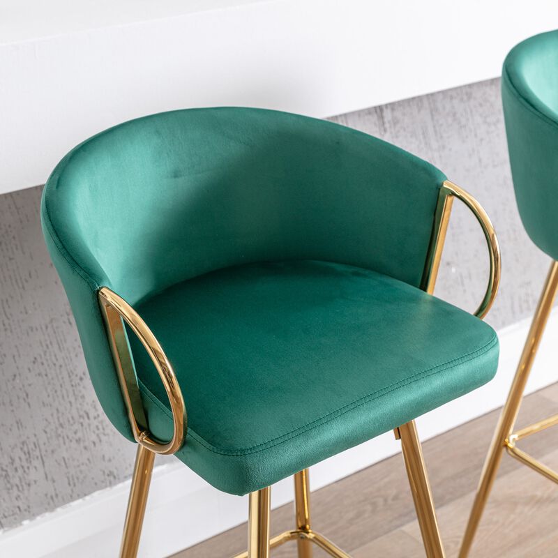 26 Inch Set of 2 Velvet Bar Stools with Chrome Footrest and Golden Base Counter Height Stools image number 9