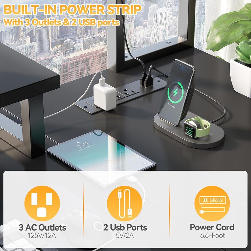 ShipItFurniture Compact Black L-Shaped Desk with Power Outlets and Monitor Stand image number 3