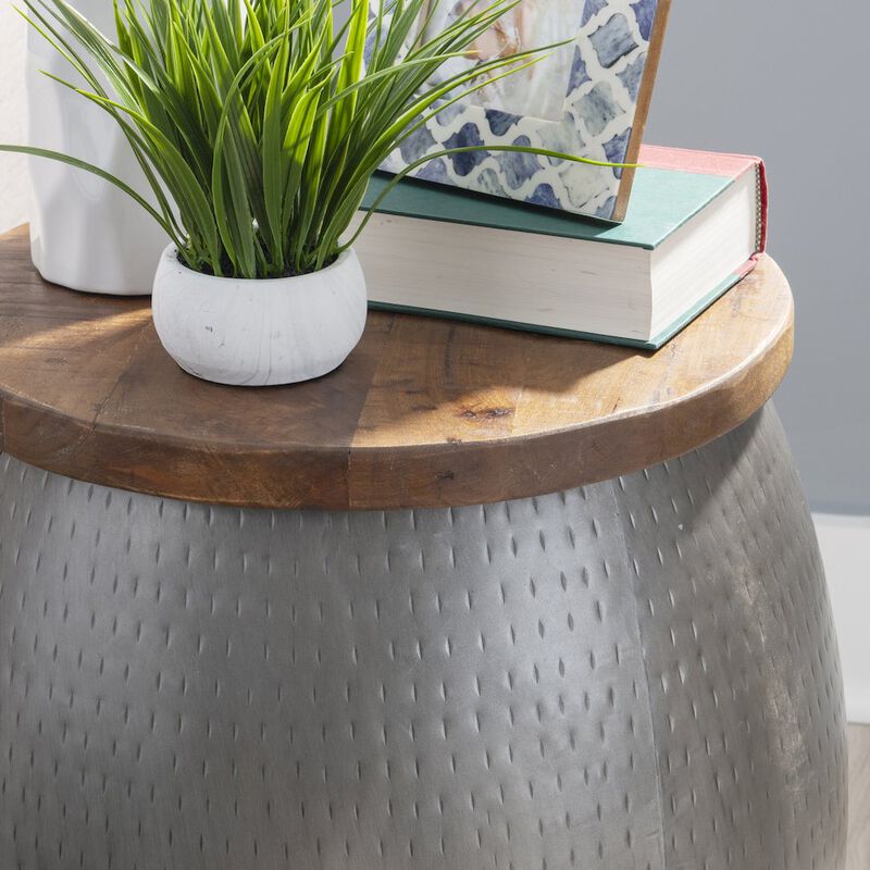 Linon Royce Drum Side Table With Storage Pewter image number 2