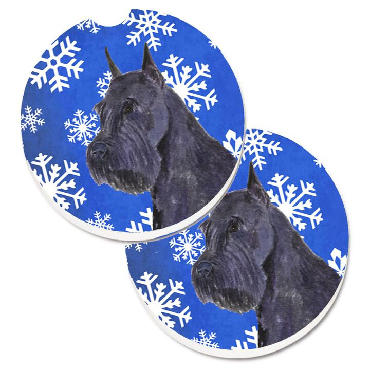 Caroline's Treasures Schnauzer Winter Snowflakes Holiday Set of 2 Cup Holder Car Coasters SS4661CARC, 2.56, Multicolor