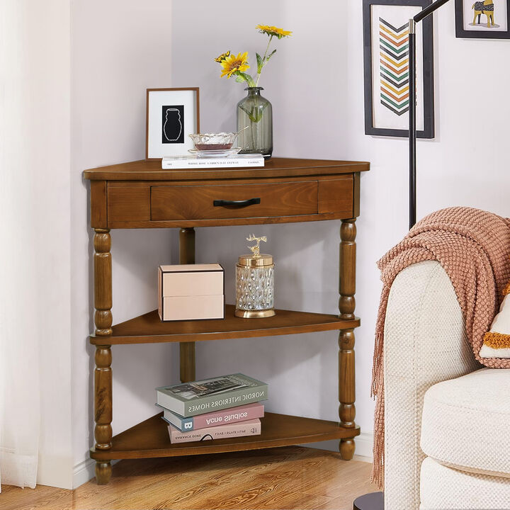 GOODSILO Small Triangle Corner Table for Compact Spaces with Three Tier Storage Design