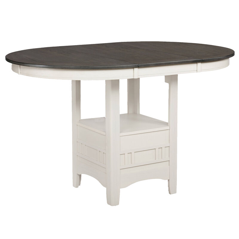 Counter Height Table with Leaf Extension, White and Gray