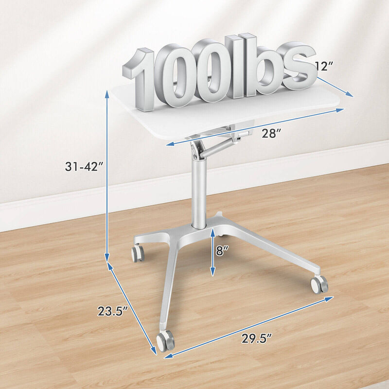 Mobile Standing Laptop Desk with Tablet Holder and 4 Rolling Casters