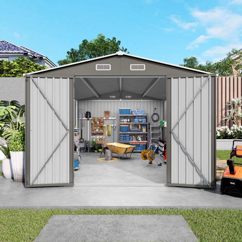 10x14 FT Outdoor Metal Storage Shed with Three Lockable Doors and Clear Window image number 2