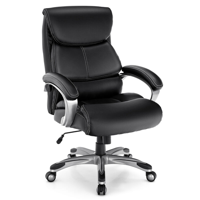 Costway 400LBS Big & Tall High Back Adjustable Swivel Leather Office Chair Black image number 10