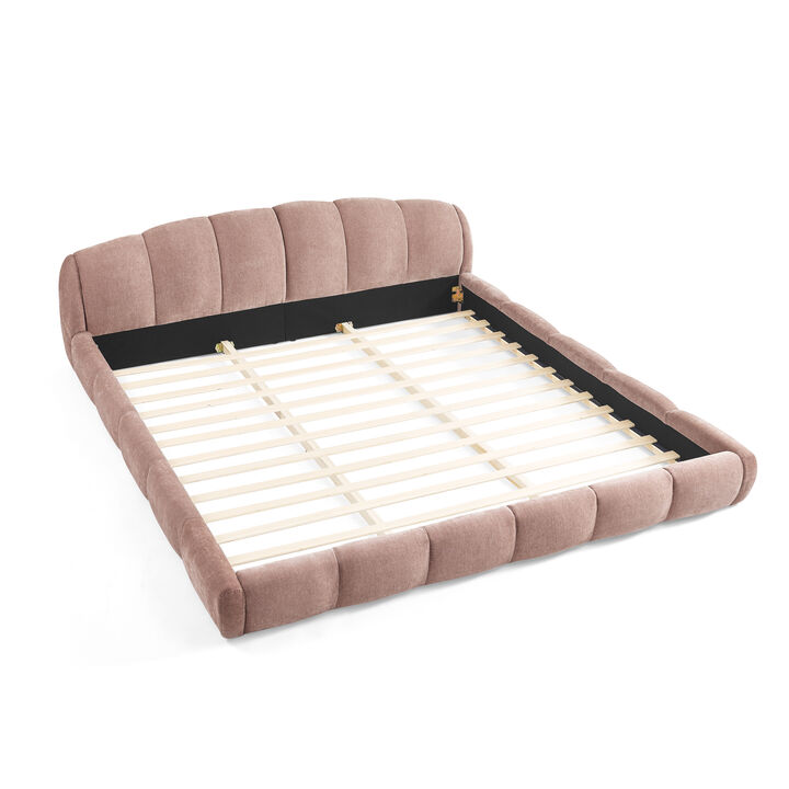 King Size Chenille Upholstered Platform Bed Frame